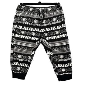 WT02 Cotton Draw String XL Joggers Pants White Grey Black Abstract Pre-Owned